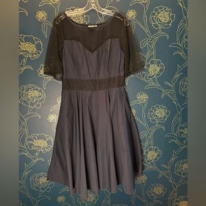 ESHAKTI Navy Blue & Black Dress SZ14 SHEER SLEEVES Pockets! Mesh! Plus size